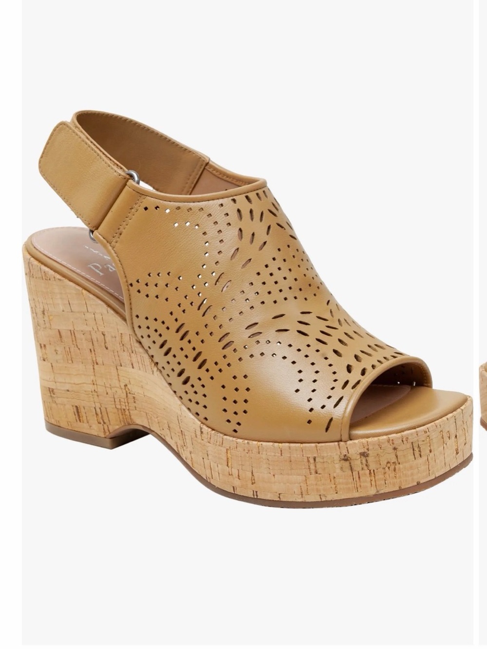 Paolo Tan Perforated Leather Cork Wedge Sandal